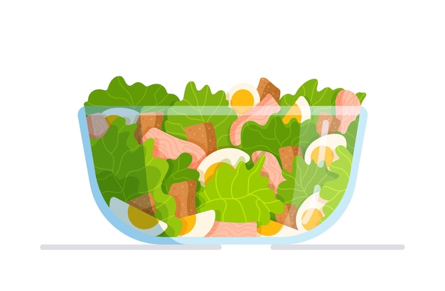 Salada caesar em uma tigela clara ilustração vetorial de um prato tradicional do méxico
