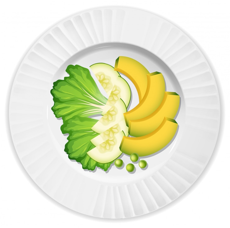 Vetor salada com abacate e pepino de alface