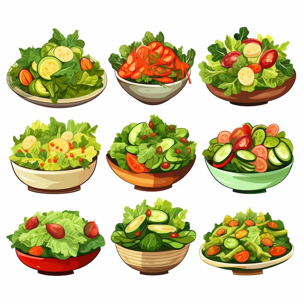 Vetor salada comida fresca ilustração dieta vetor orgânico saudável vegetal nutrição tigela vegeta