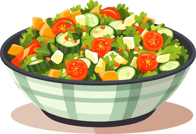 Salada de legumes frescos em tigela cerâmica comida fresca e saudável ilustração vetorial de nutrição vegetariana