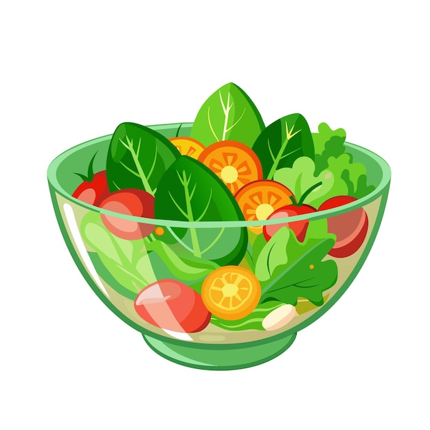 Salada verde de legumes frescos, tigela de salada com fundo branco