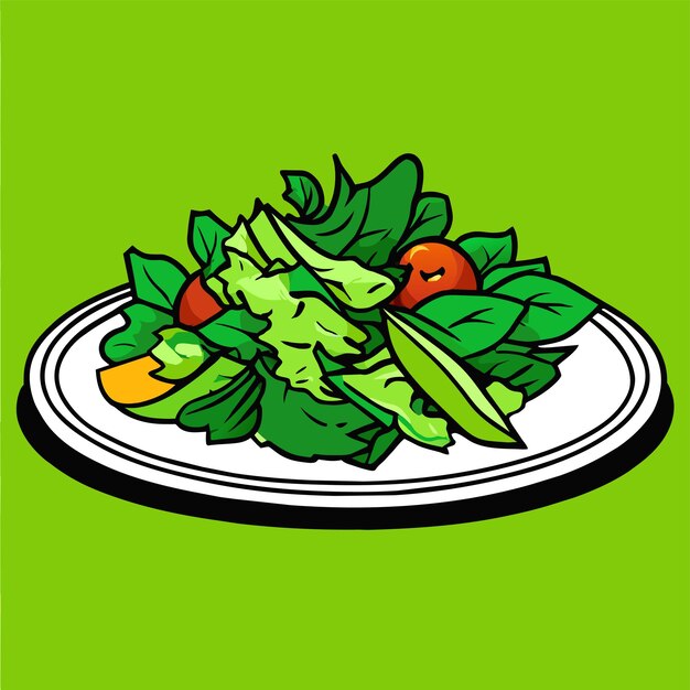 Vetor salada verde fresca em uma ilustração vetorial de prato