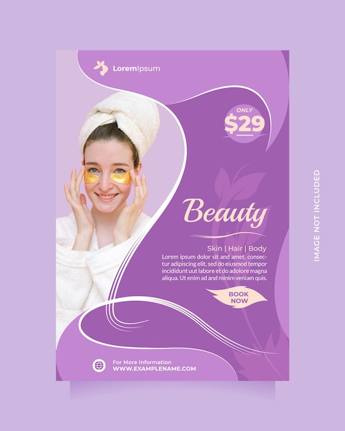 Salão de beleza moderno e modelo de folheto e brochura de spa com tamanho a4 e bela cor roxa