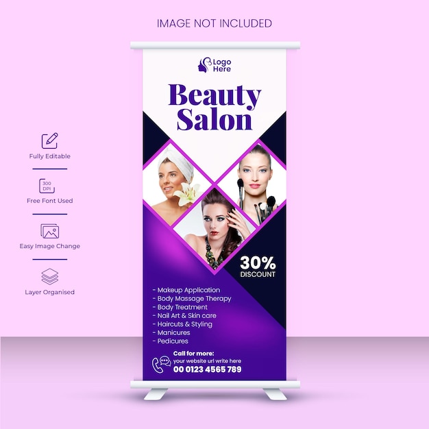 Salão de beleza spa arregaçar banner de impressão ou design de modelo de banner de exibição de suporte