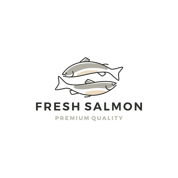 Salmão peixe logotipo frutos do mar rótulo distintivo vetor adesivo download