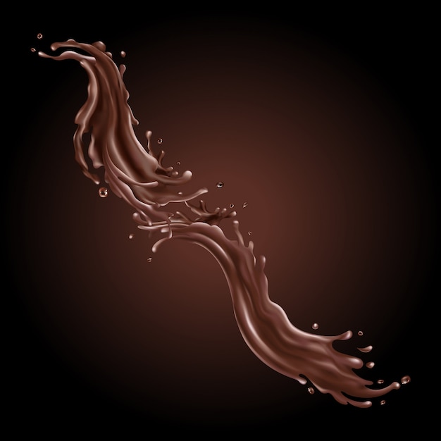 Salpicos de chocolate líquido em um fundo escuro