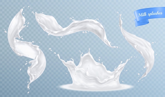 Salpicos de leite em conjunto realista isolado