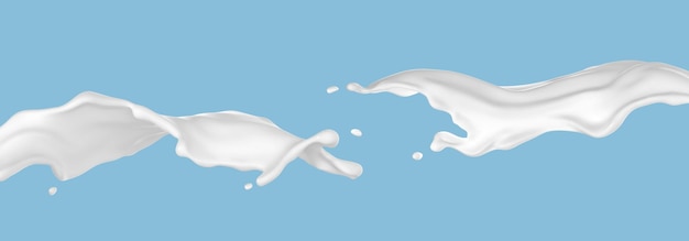 Vetor salpicos de leite isolados em fundo azul respingos de líquido ou iogurte ilustração 3d vetorial