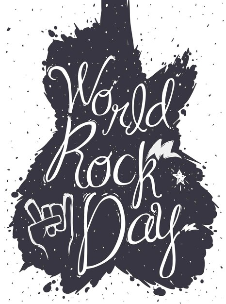 Salpicos de tinta com forma de guitarra e rabiscos para o dia mundial do rock
