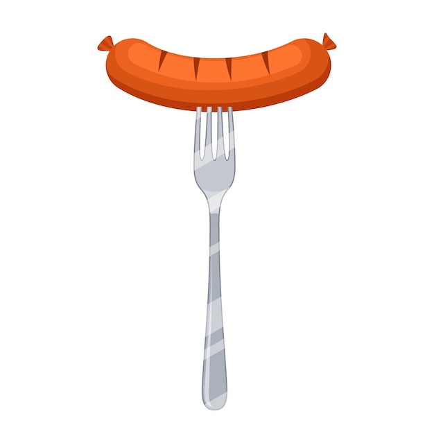 Vetor salsicha grelhada em um ícone de garfo isolado em fundo branco comida de carne