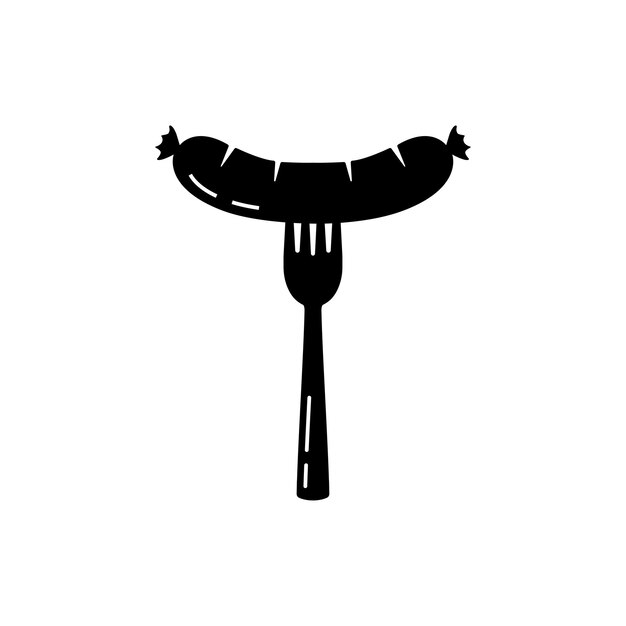 Vetor salsicha preta no garfo como currywurst ícone conceito de bratwurst assado ou carne grelhada alemã plana estilo simples tendência moderna currywur st logotipo design gráfico isolado em fundo branco