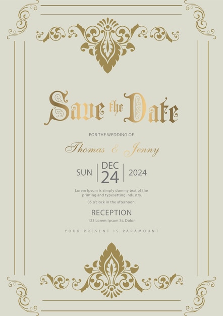 Salve o cartão de convite de data para casamento modelo de convite de casamento de luxo