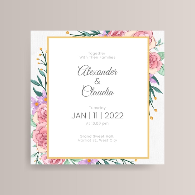Salve o convite e o cartão de aquarela floral de data