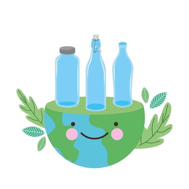 Salve o design do planeta com copos de garrafa. ilustração vetorial
