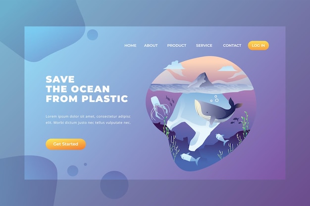 Vetor salve o oceano do plástico - página de destino do vetor