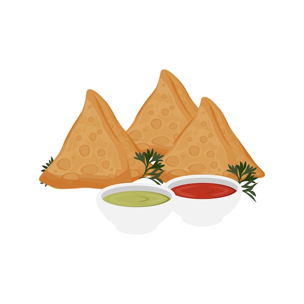 Vetor samosa saborosa com logotipo de ilustração vetorial de molho