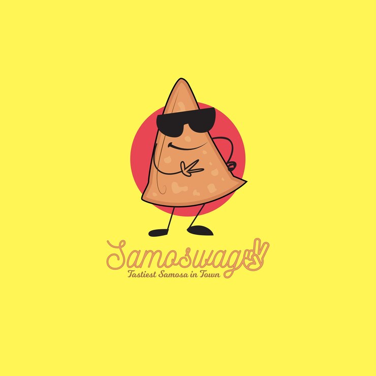 Vetor samosa swag samosa mais saborosa no design de logotipo de vetor de bar da cidade