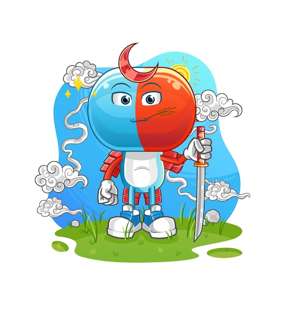 Samurai de desenho de cabeça de cápsula. vetor de mascote de desenho animado