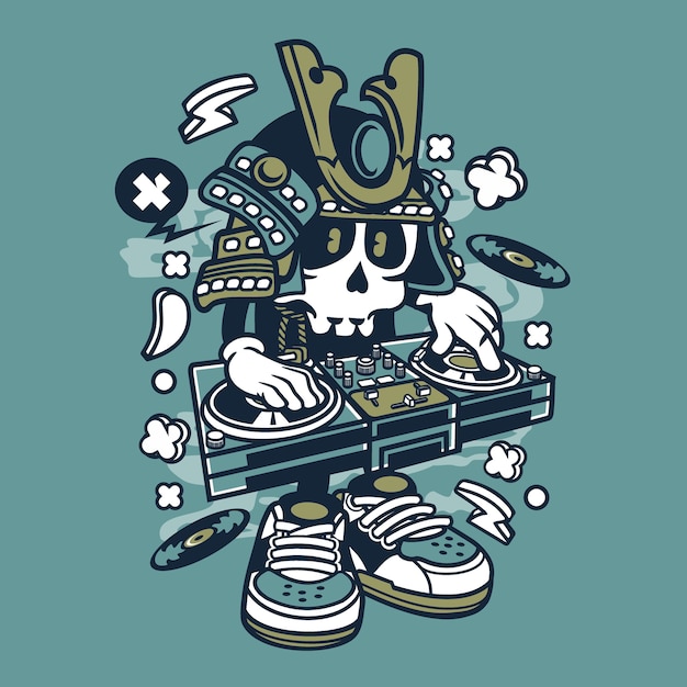 Samurai dj cartoon