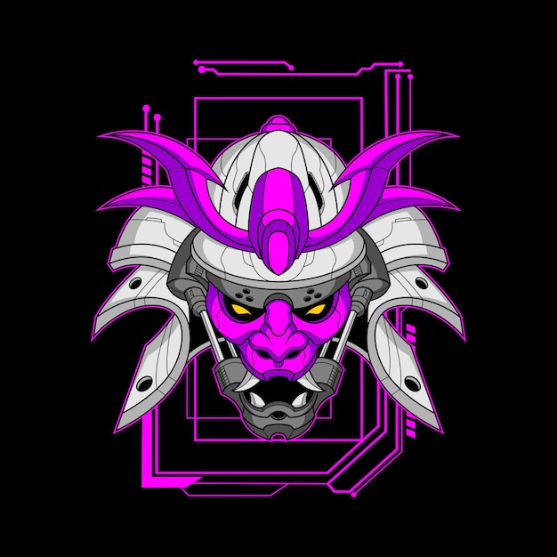 Samurai mecha com rosto roxo