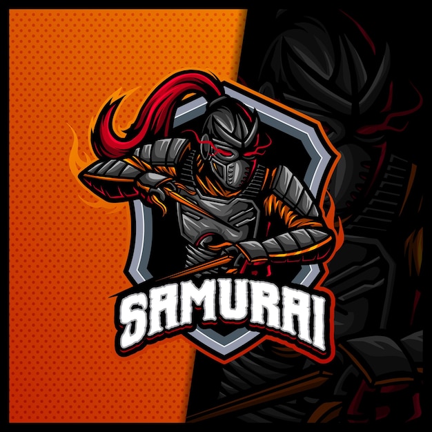 Samurai ninja monster mascote e modelo de vetor de ilustrações de design de logotipo, logotipo devil ninja para faixa de faixa de jogo em equipe, estilo de desenho animado em cores