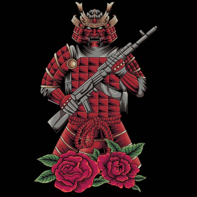 Samurai segurando ilustração vetorial de rifle