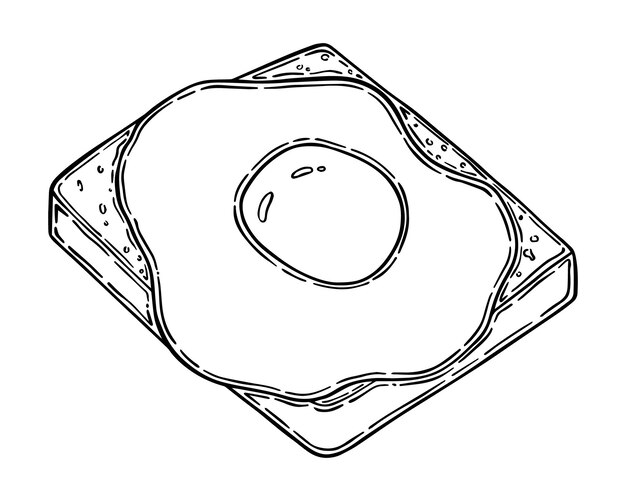 Sanduíche com pão e ovos fritos doodle desenhos lineares