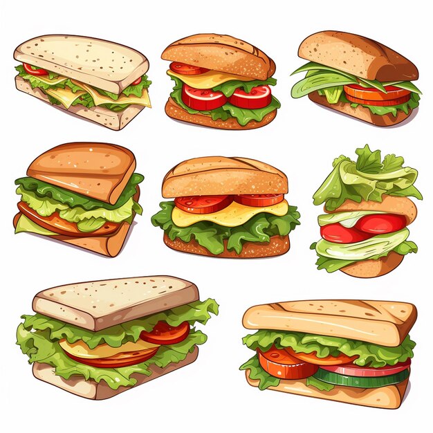 Sanduíche comida vetor pão lanche ilustração almoço refeição queijo rápido isolado presunto restaurante