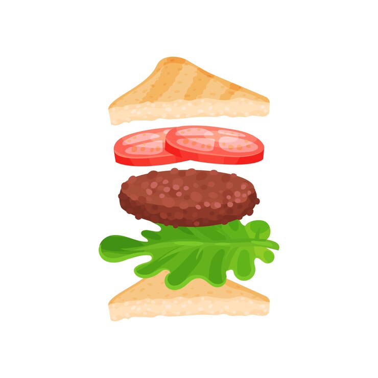 Vetor sanduíche triangular com ingredientes costeleta de tomate fresco e folha de alface delicioso fast food gflat vector design para aplicativo móvel ou menu de café