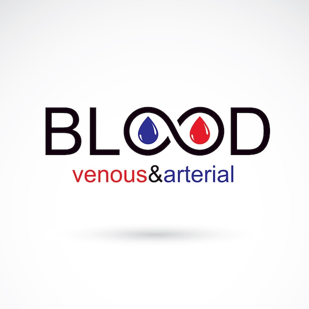 Sangue arterial e venoso, ilustração vetorial conceitual de circulação sanguínea. Emblema de vetor de cuidados médicos de cardiologia para uso em farmácia.