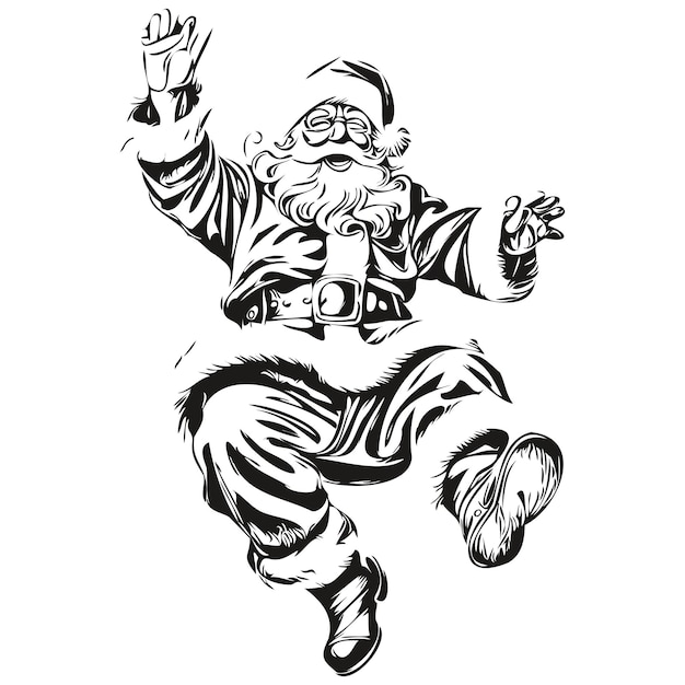 Vetor santa claus vector silhouette sketch ilustração detalhada de natal estilo clássico preto e branco isolado tinta vetorial contorno modelo para cartão de saudação cartaz logotipo de convite