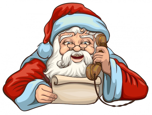 Santa lendo a carta e falando no telefone