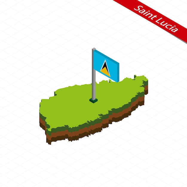 Santa Lúcia mapa isométrico e bandeira ilustração vetorial