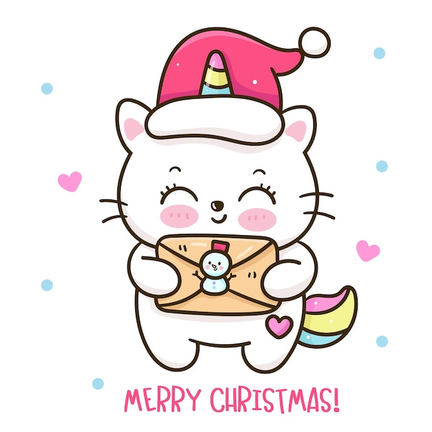 Santa unicórnio gato carta de natal kawaii animal