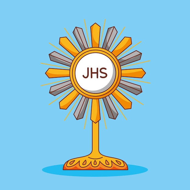 Santíssimo Sacramento com Jesus eucaristia, ilustração de desenho animado