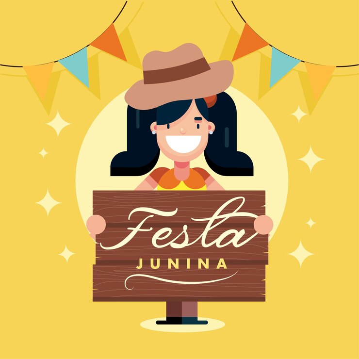 Vetor são joão brasil festa junina tradicional festival menina com vetor de cartaz de banner de modelo de festa