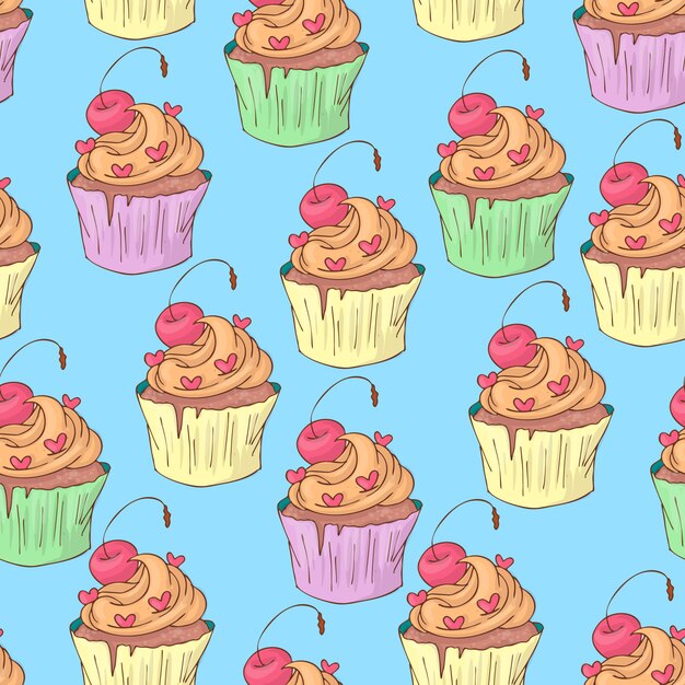 São Valentim s dia sem costura padrão com cupcakes.