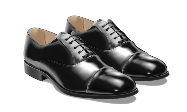 Sapatos de couro preto vetor realista luxo para homens em fundo branco