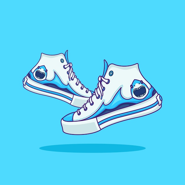 Sapatos de ondas de tubarão de desenho animado fofos definem ilustração para mascote e logotipo de ícone de adesivo