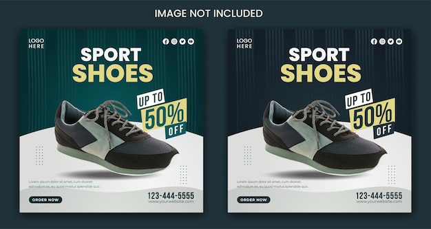 Sapatos esportivos para venda post de mídia social e modelo de feed do instagram