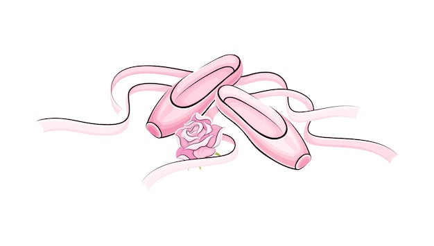 Vetor sapatos pink pointe com ilustração vetorial de fita de cetim ou seda