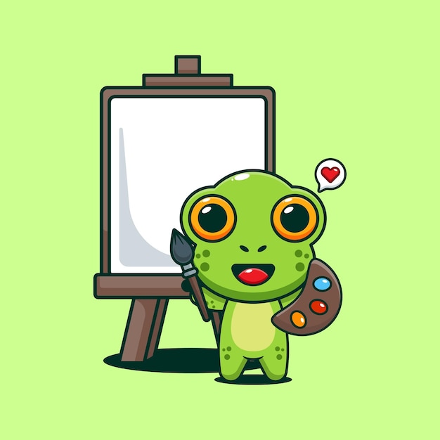 Sapo bonito quer pintar em tela ilustração vetorial de desenho animado