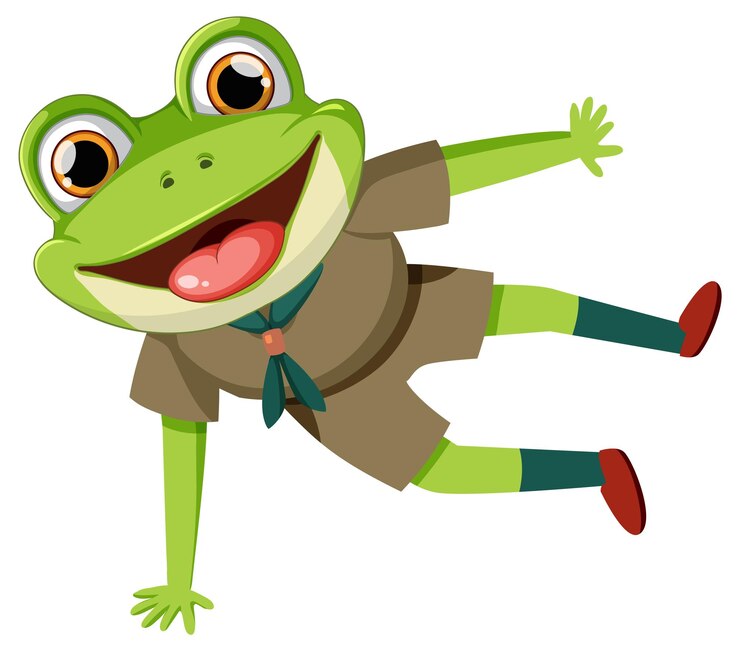 Vetor sapo feliz em uniforme de escoteiro