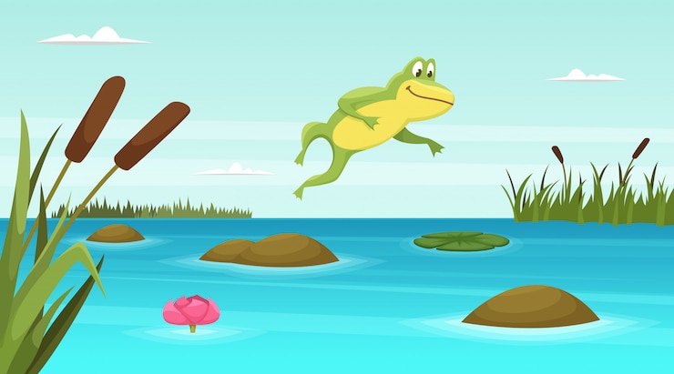 Vetor sapo pulando na lagoa