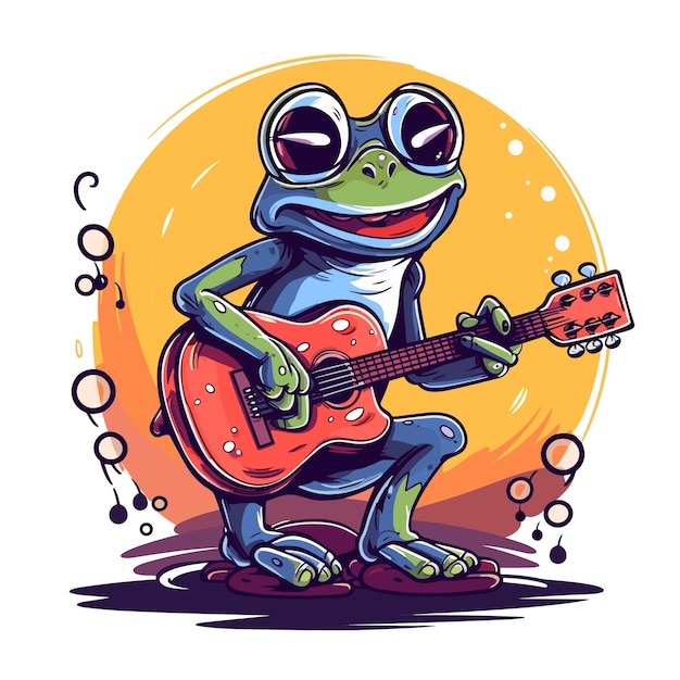 Sapo tocando guitarra cartoon camiseta e caneca design gráfico ilustração vetor de desenho animado