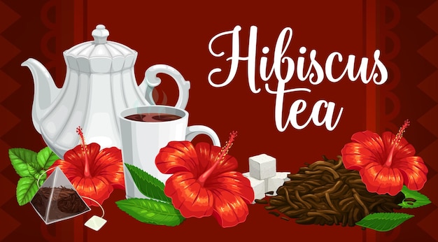 Saquinhos de chá de flor de hibisco de chá de ervas e bule