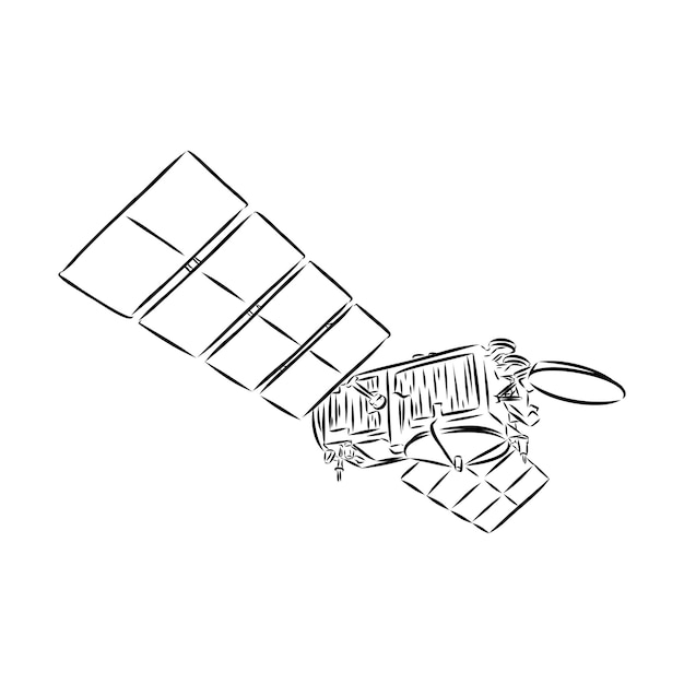 Satélite com antena parabólica estilo doodle espaço vetor de satélite