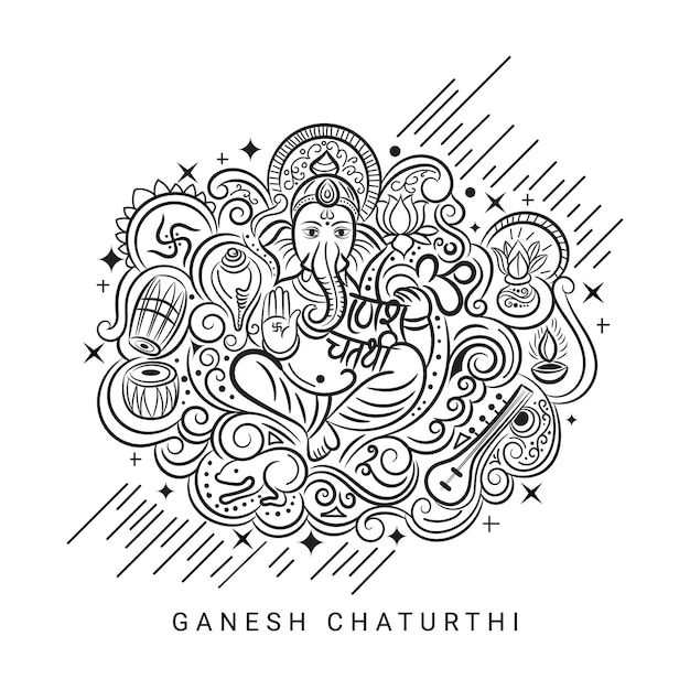 Saudação de ganesh chaturthi com arte doodle