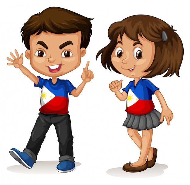 Saudação de menino e menina de filipinas