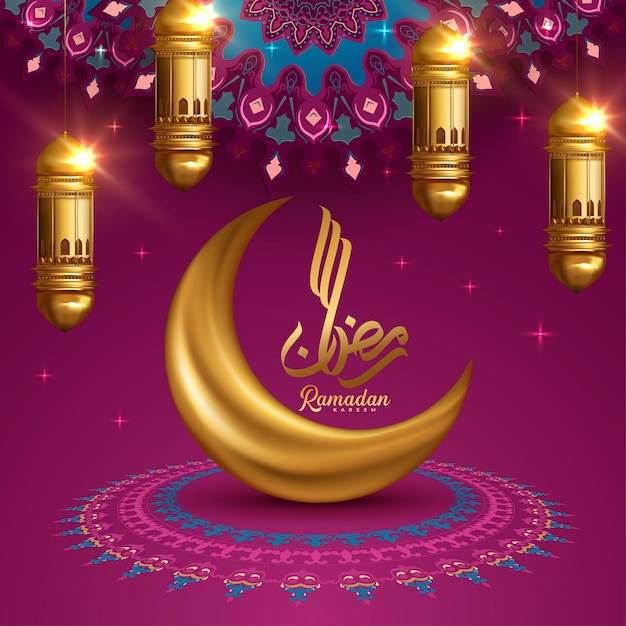 Saudação de ramadã com design luxuoso e elegante e caligrafia árabe
